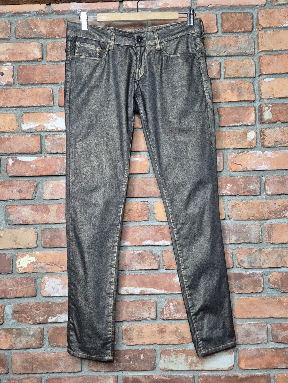 Mavi Serena Copper Coated Jeans Metallic Bronze Low Rise Super Skinny Y2K 28 - Picture 2 of 15